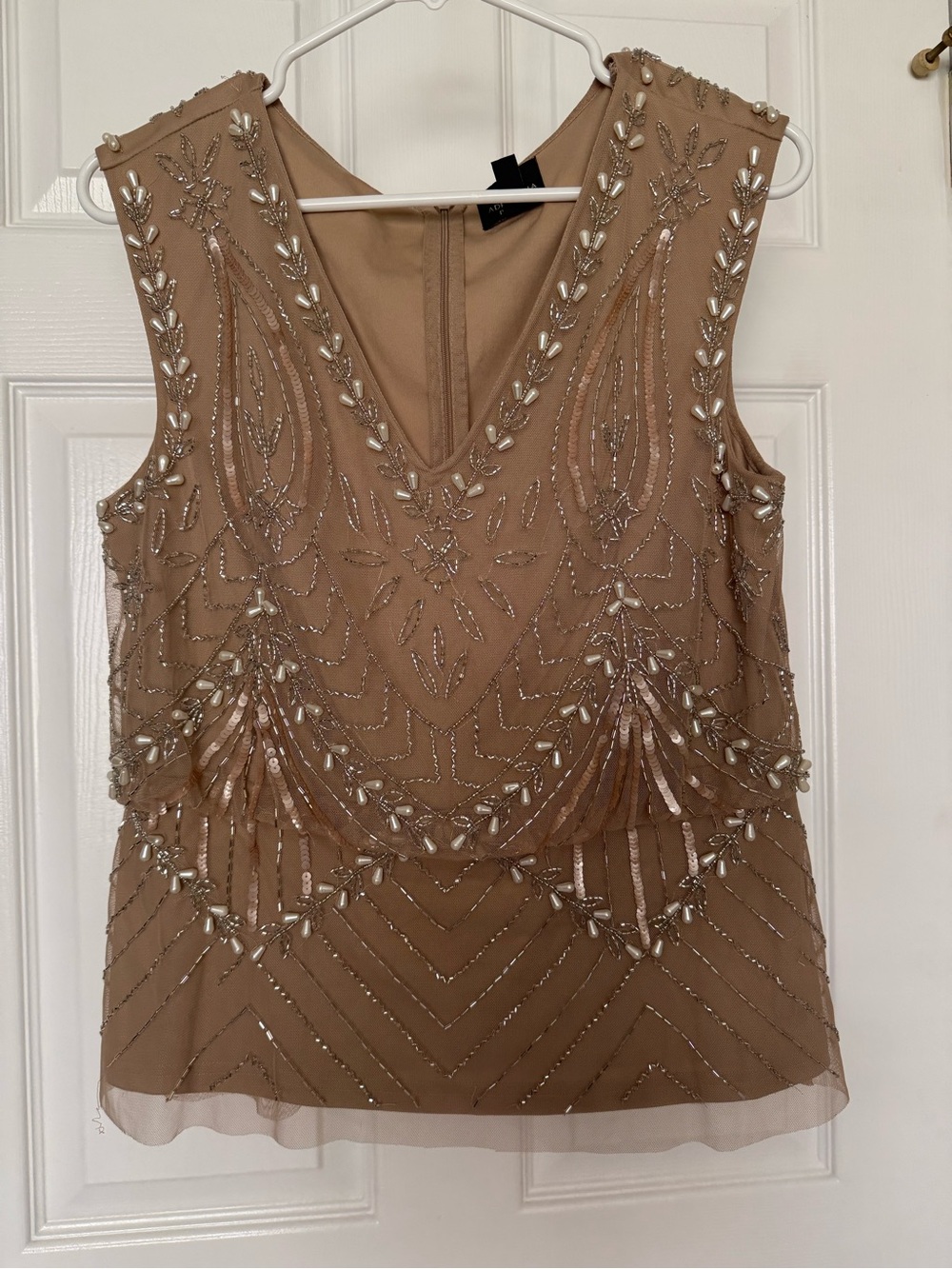 Adrianna Papell Beaded V-Neck Camisole - Tan